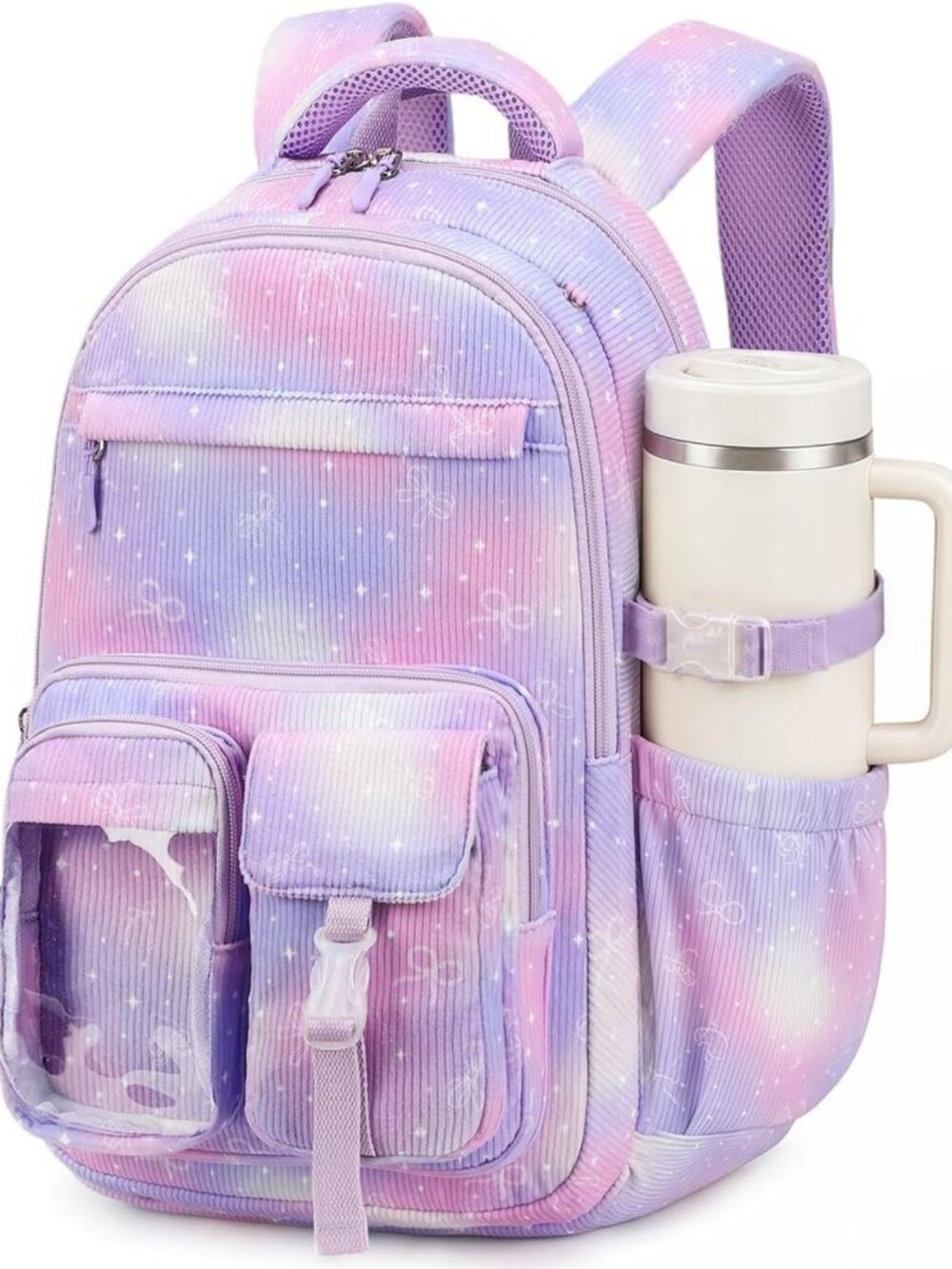 Cute Corduroy Kids Backpack for Girls | Stylish School Bag + 40 oz Tumbler Set